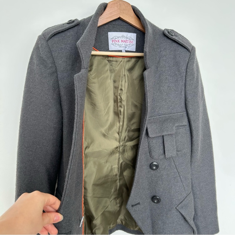 Grey Wool Blend Asymmetric Button Structured Tailored Blazer Coat - Picture 9 of 10